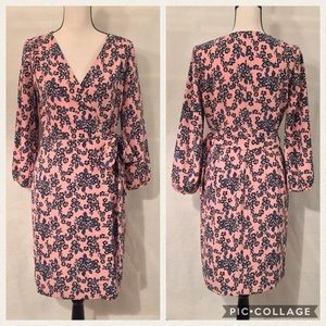NWT J. Crew blush pink floral print 365 crepe wrap front long sleeve dress